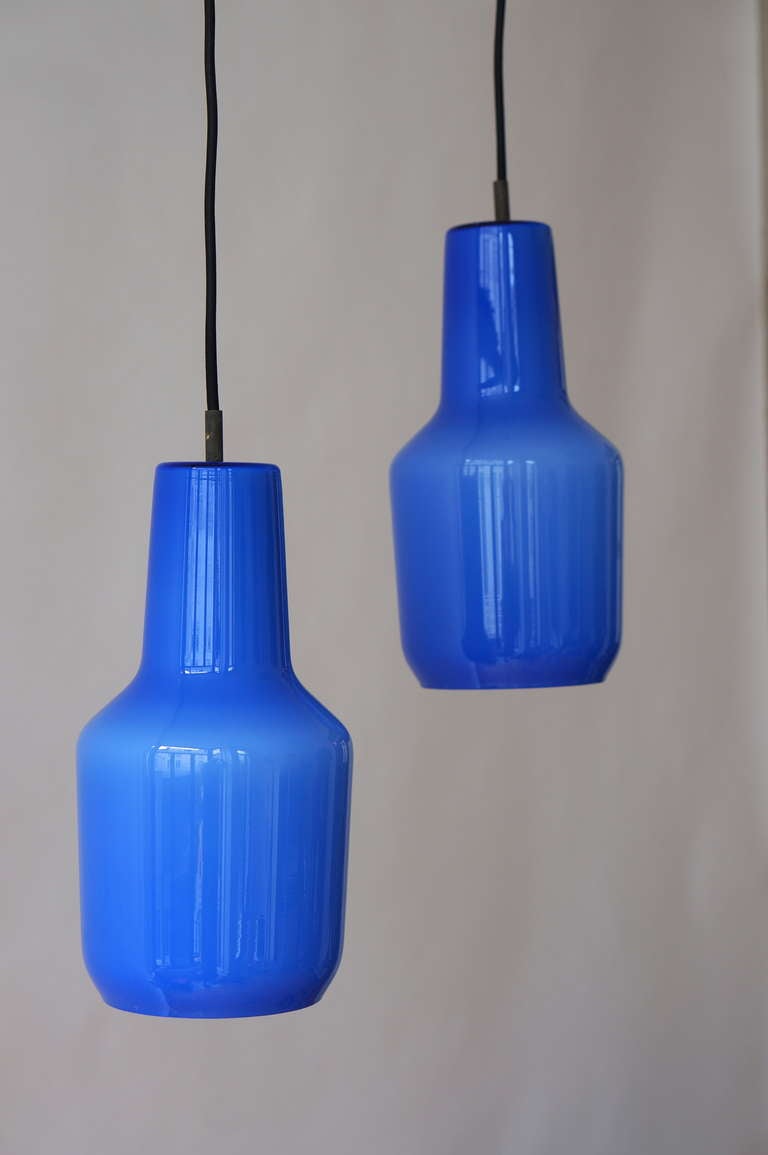 One Blue Venini Massimo Vignelli Pendant Lamp, 1960s In Good Condition In Antwerp, BE
