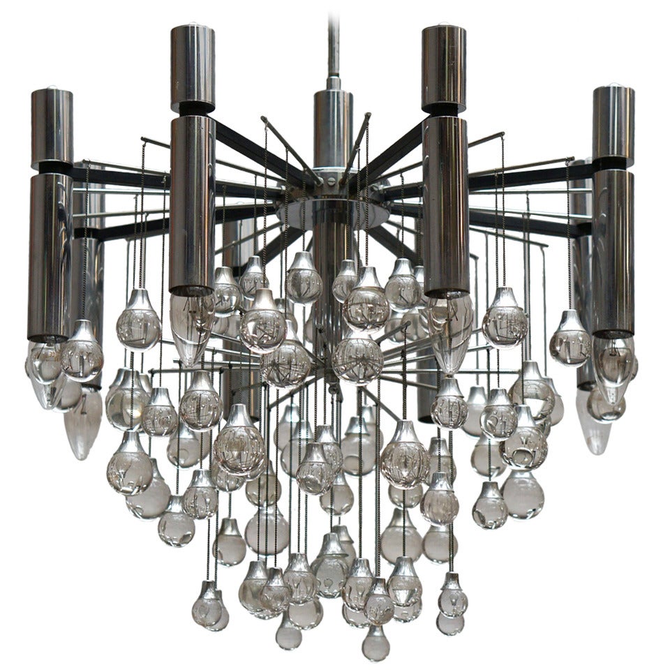 Mid-Century Murano Glass and Chrome Chandelier by Gaetano Sciolari