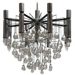 Vintage Mid-Century Murano Glass and Chrome Chandelier by Gaetano Sciolari