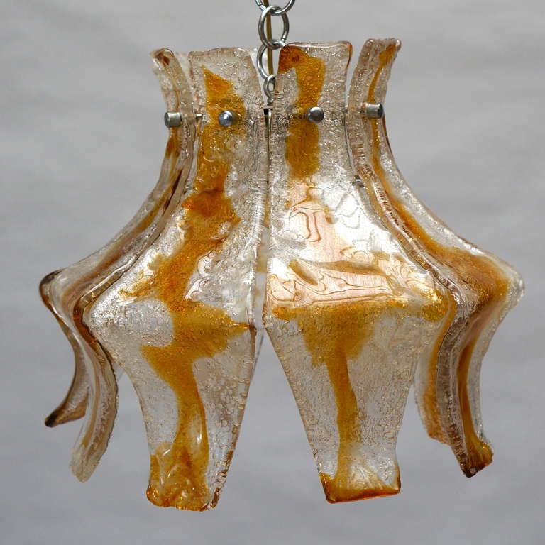 Mid-Century Modern Murano Blown Amber Glass Chandelier For Sale