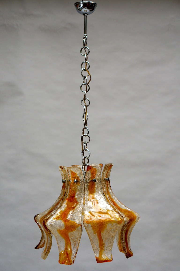 Italian Murano Blown Amber Glass Chandelier For Sale