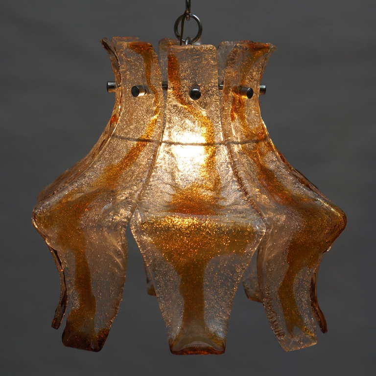 Fine XX secolo Lampadario in vetro ambrato soffiato di Murano in vendita