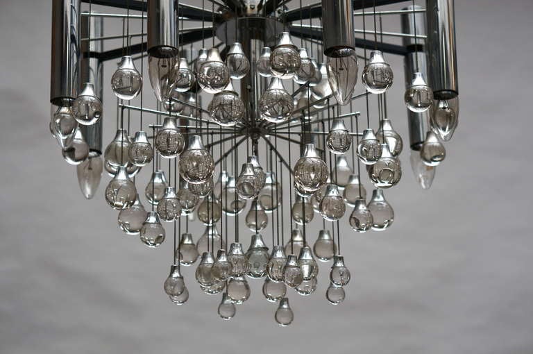 Mid-Century Murano Glass and Chrome Chandelier by Gaetano Sciolari In Good Condition For Sale In Antwerp, BE