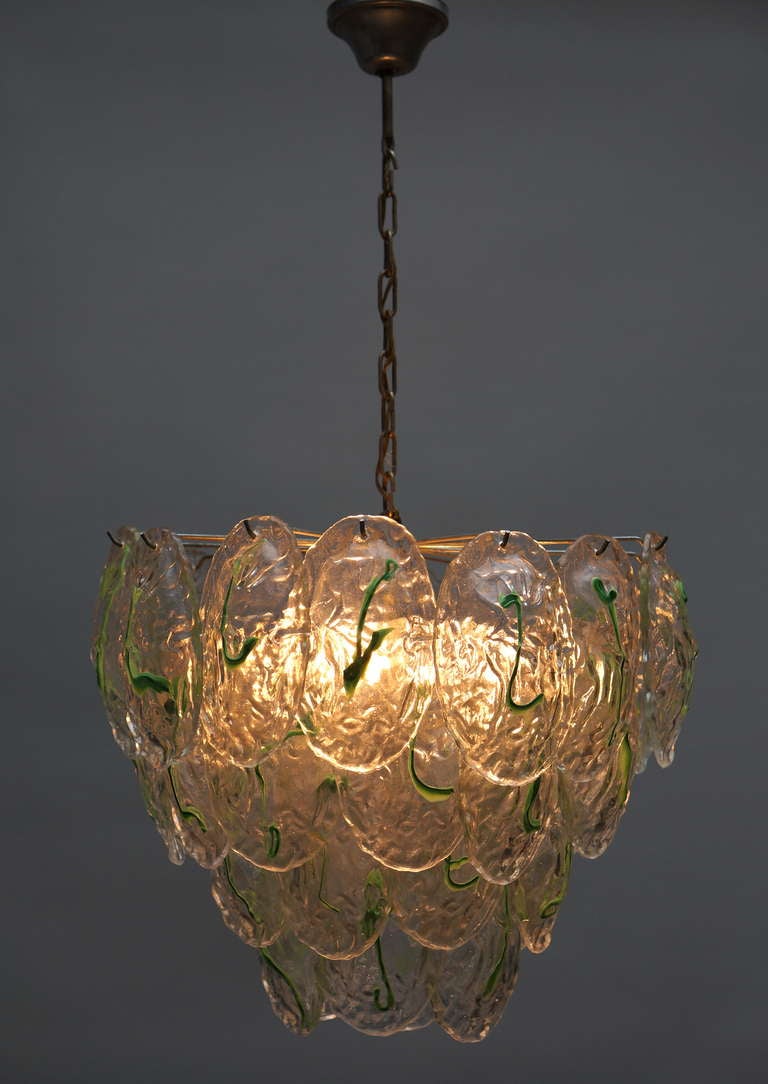 Large Murano Chandelier with Four Rows of Clear and Green Glass Leaves 2