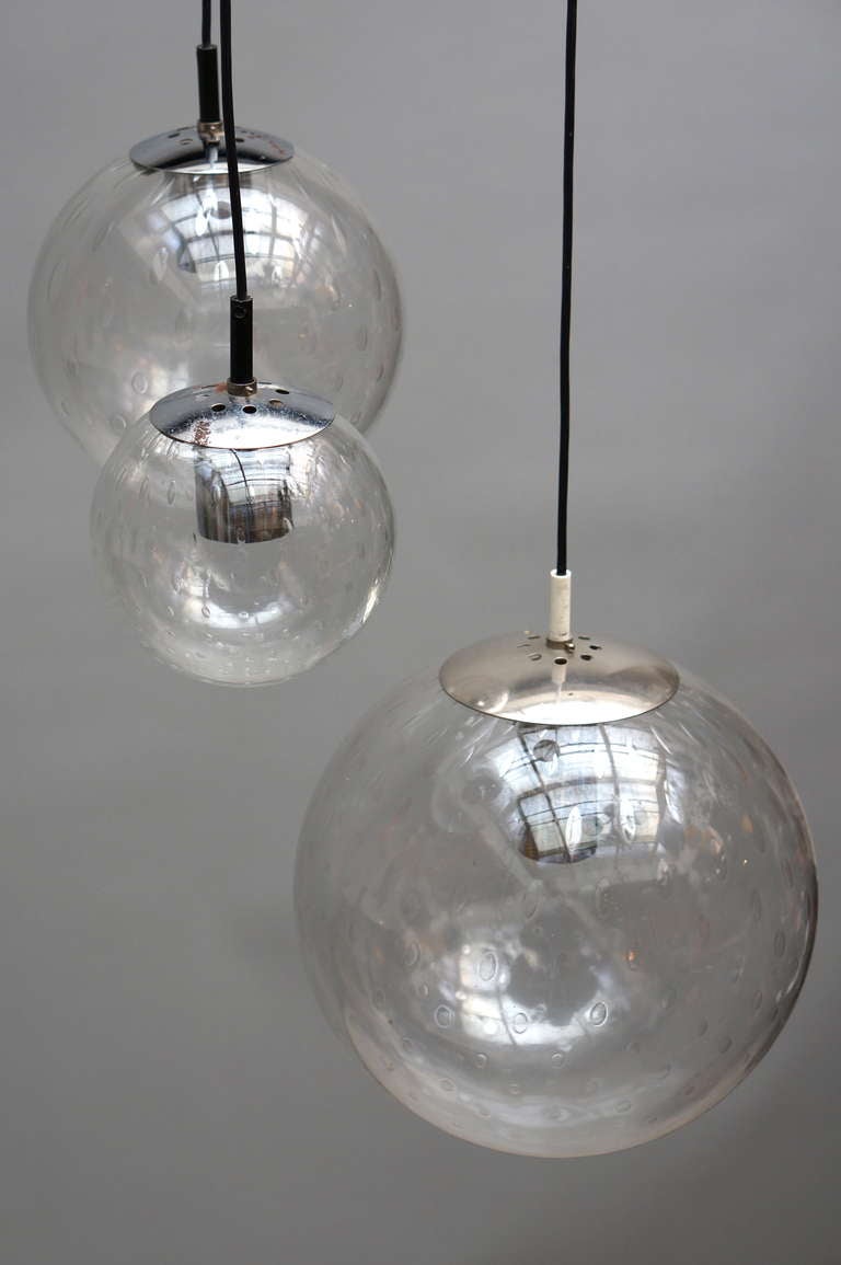 Dutch RAAK Three-Globe Chandelier For Sale