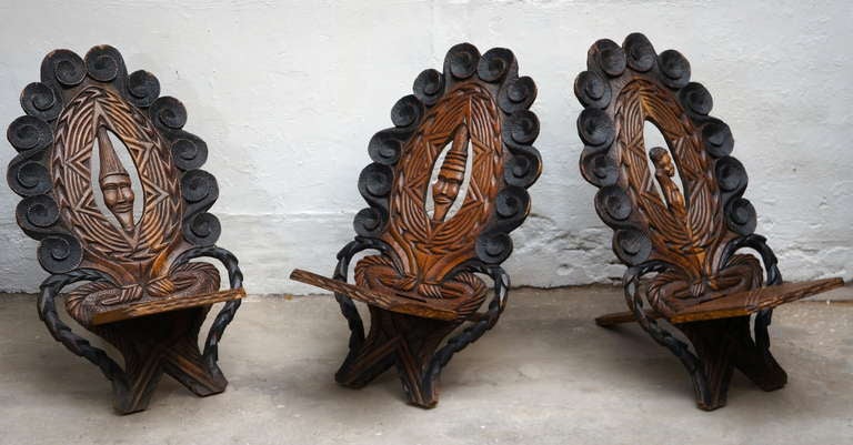 Mid-Century Modern Set of Three Chairs from Congo For Sale