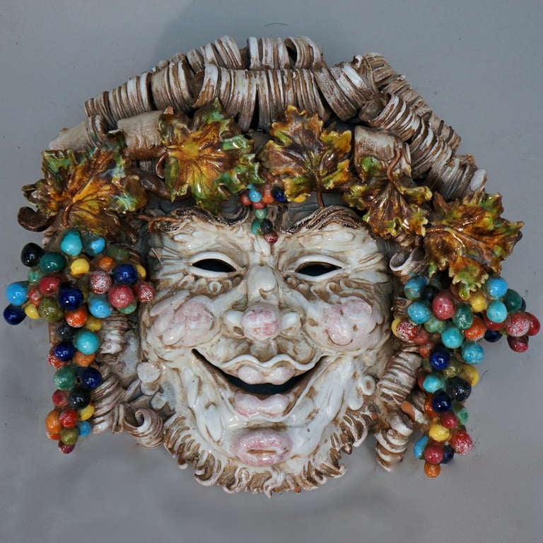 Vintage late ceramic relief of Bacchus.
Manufactured in Florence by Paolo Marioni (circa 1970/1975).