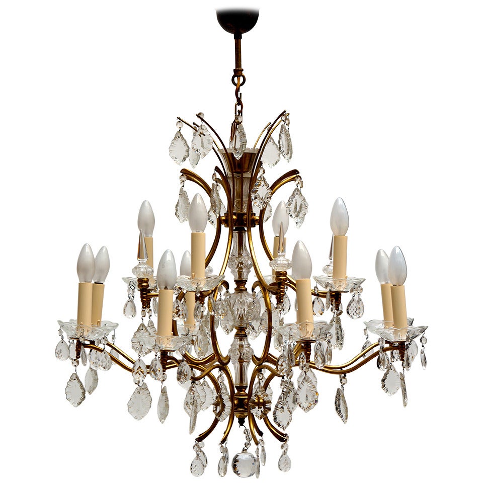 Italian Brass and Crystal Chandelier