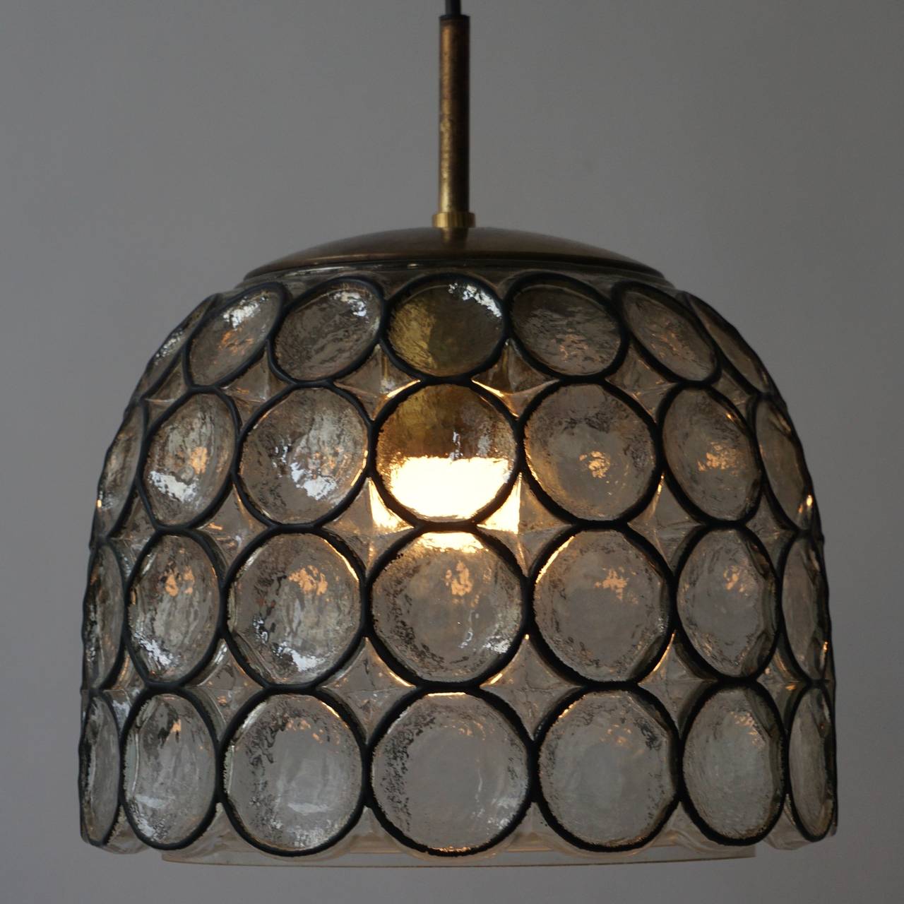 Brass Pair of Italian Murano Glass Pendant Lights