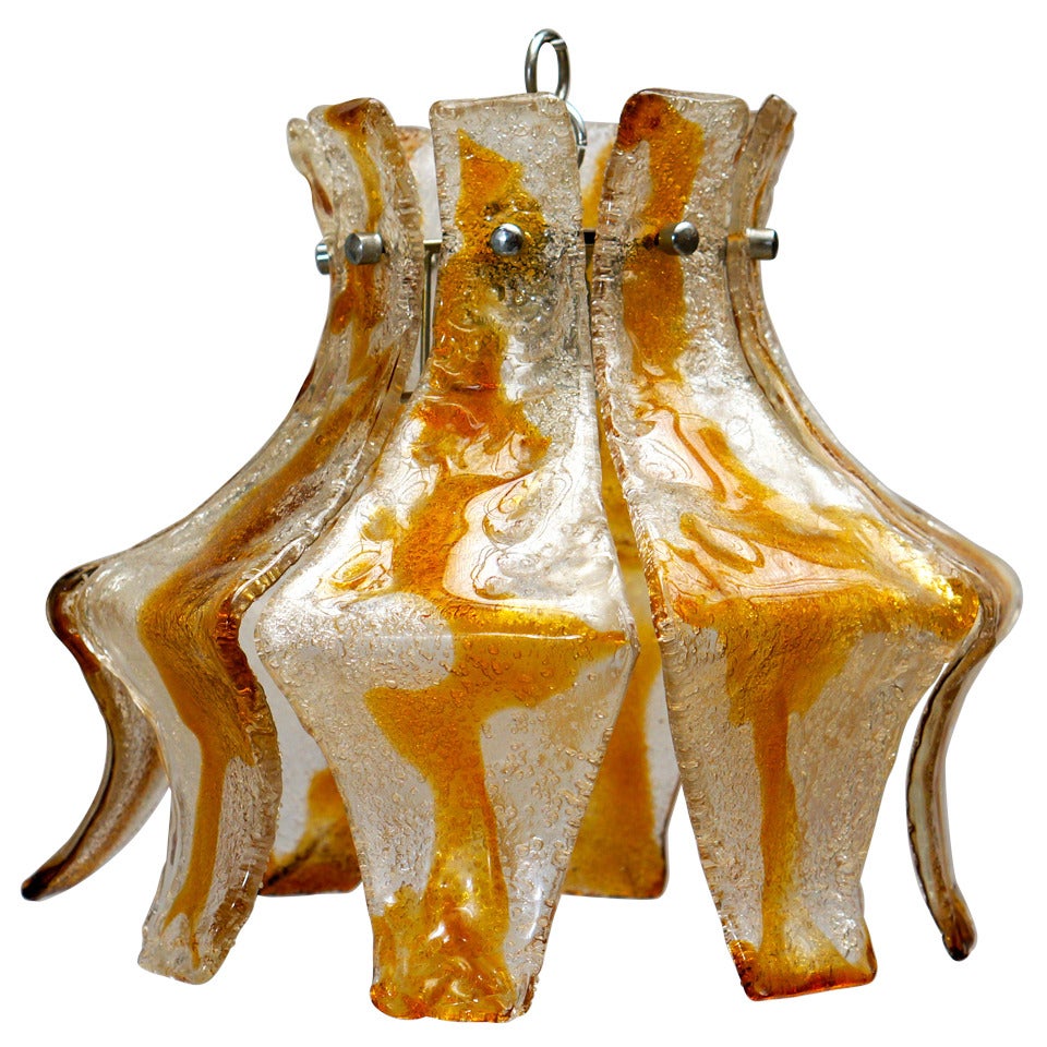 Kronleuchter aus mundgeblasenem Bernsteinglas aus Muranoglas im Angebot