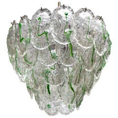 Large Murano Chandelier with Four Rows of Clear and Green Glass Leaves 9