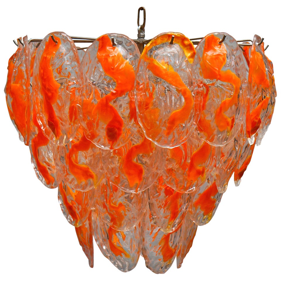 Large Murano Glass Chandelier with 40 Glass Leaves