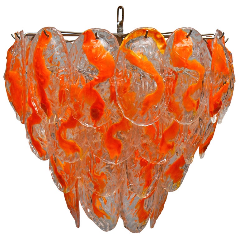 Large Murano Glass Chandelier with 40 Glass Leaves For Sale