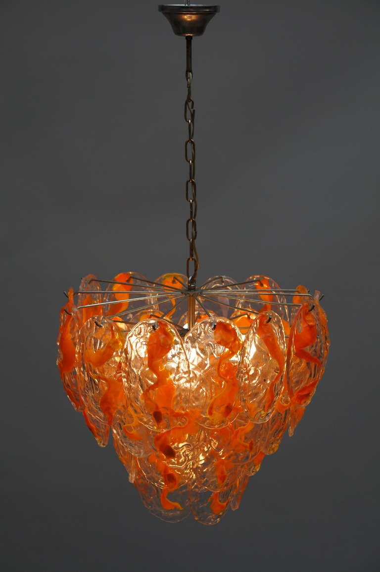 Italian Large Murano Glass Chandelier with 40 Glass Leaves For Sale
