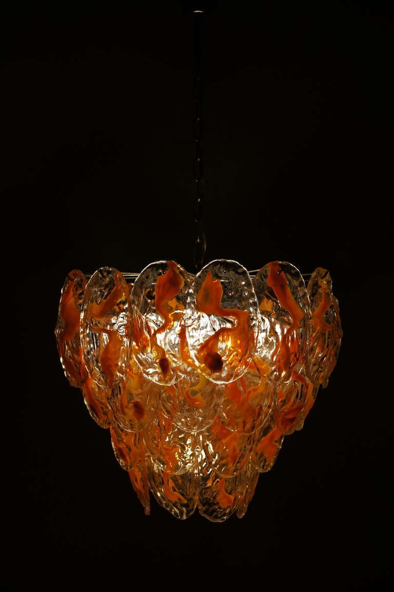 Metal Large Murano Glass Chandelier with 40 Glass Leaves For Sale