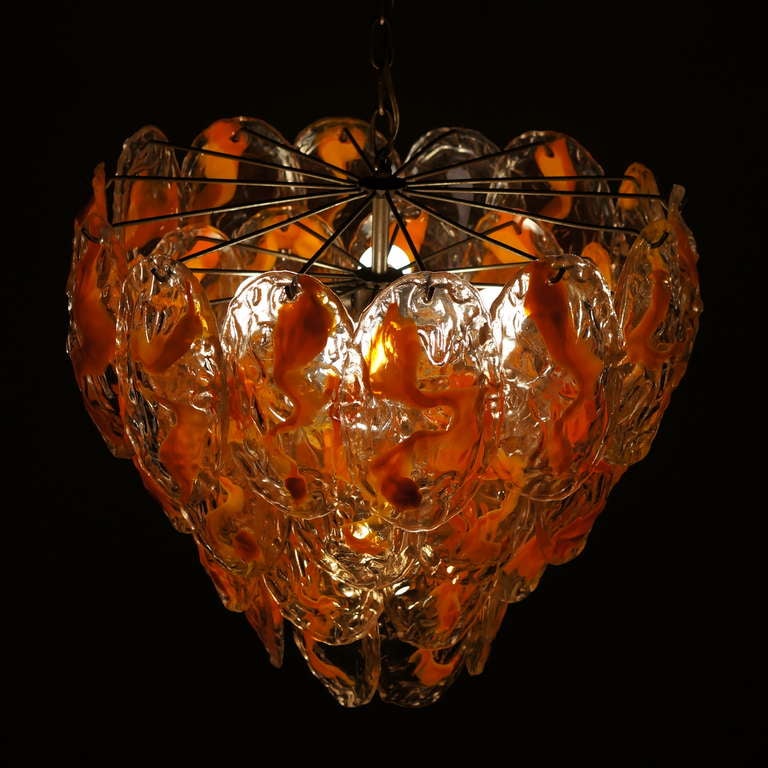 Large Murano Glass Chandelier with 40 Glass Leaves For Sale 1