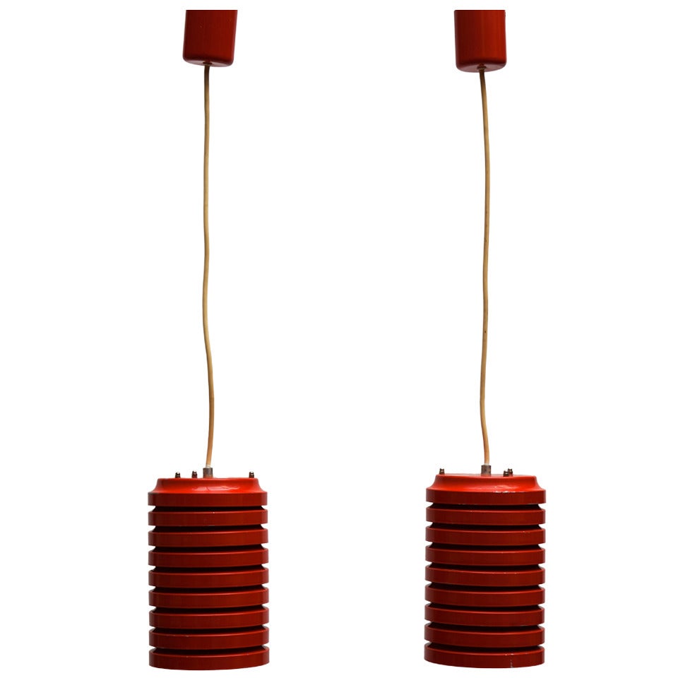 Pair of Pendants in Red Painted Steel