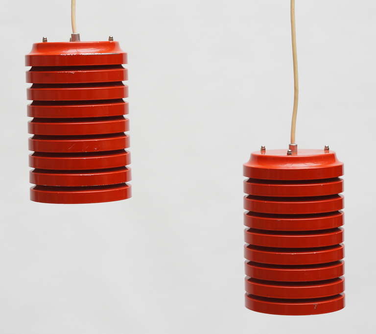 Danish Pair of Pendants in Red Painted Steel