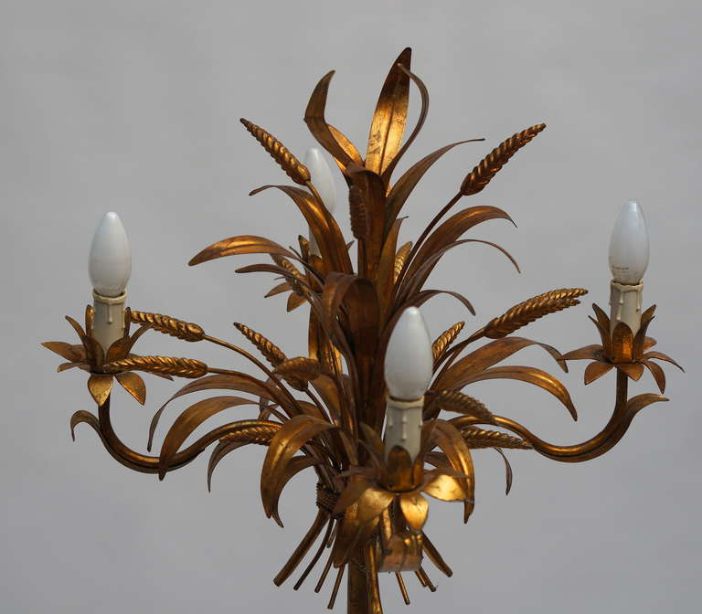 Brass Rare Gilt Metal Sheaf of Wheat Floor Lamp by Hans Kogl For Sale