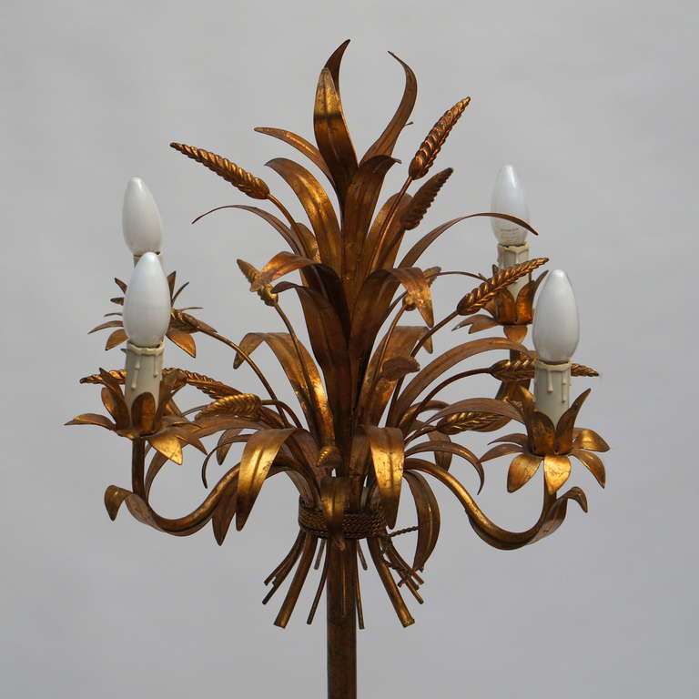 Rare Gilt Metal Sheaf of Wheat Floor Lamp by Hans Kogl For Sale 2