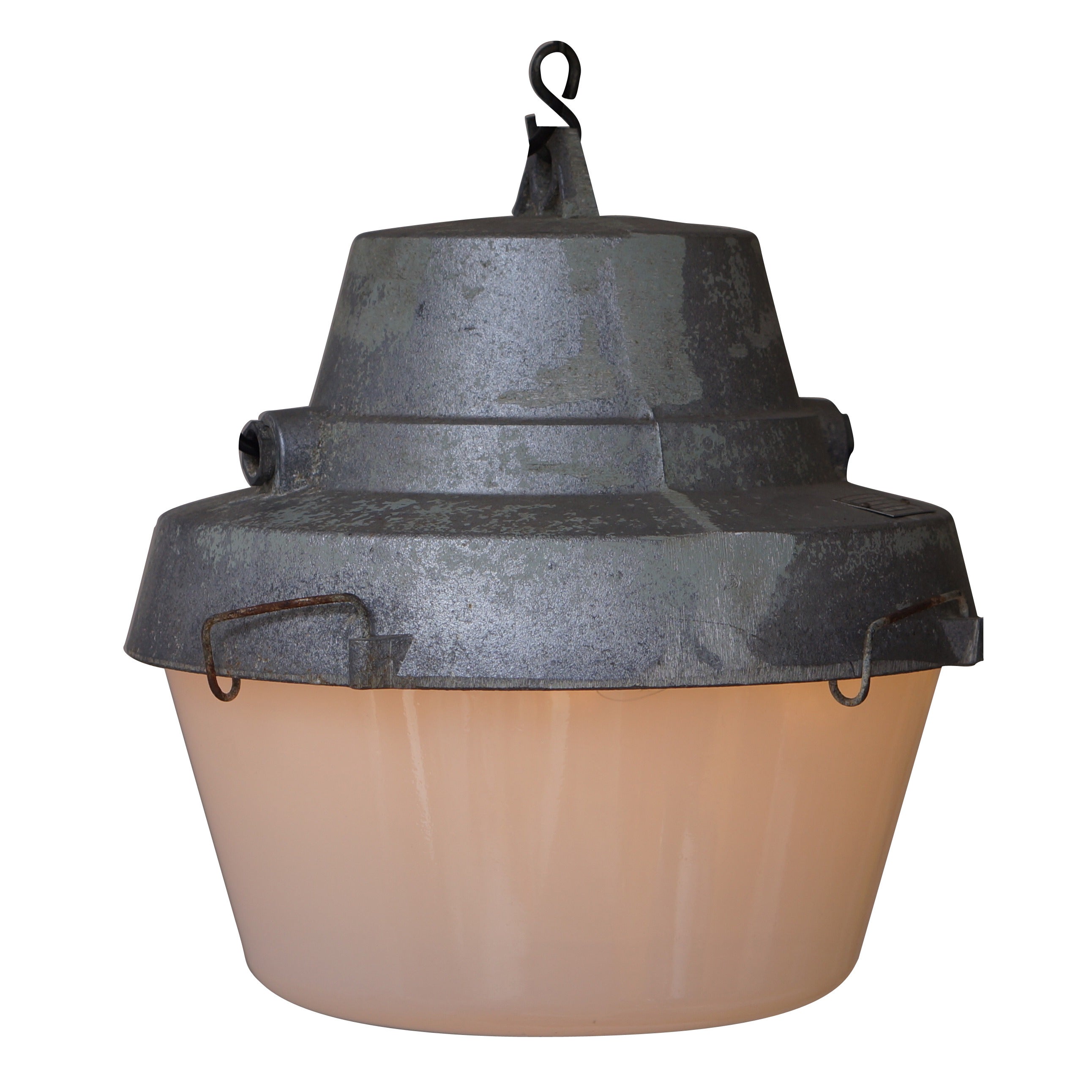 One of Five Industrial Pendant Lights For Sale