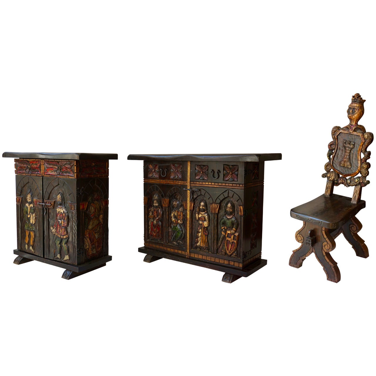 Set of Two Sideboards and One Chair