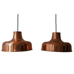 Pair of Industrial Copper Pendant Lights