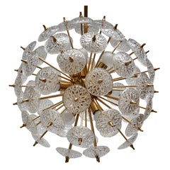 Val Saint Lambert Brass and Glass Sputnik Chandelier, Belgium, 1970