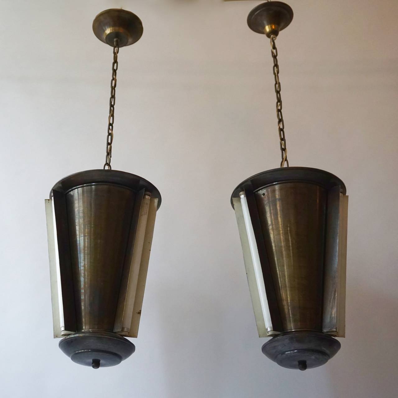 Mid-Century Modern Set of Two Conical Industrial Lights