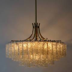 Glass Tube and Brass Chandelier by Doria, Germany
