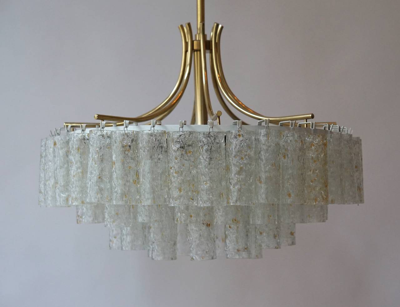 Mid-Century Modern Glass Tube and Brass Chandelier by Doria, Germany For Sale