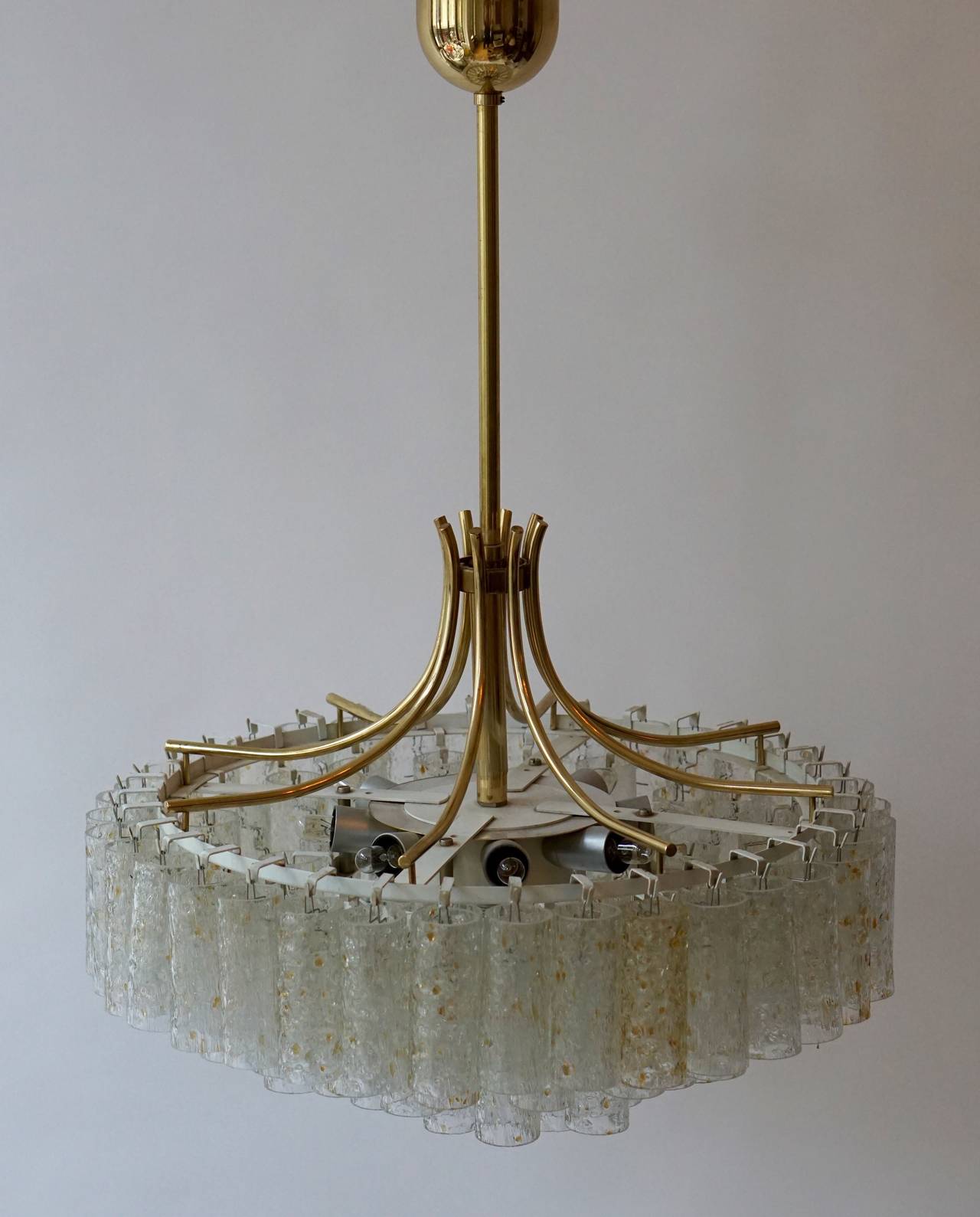 Glass Tube and Brass Chandelier by Doria, Germany In Good Condition For Sale In Antwerp, BE