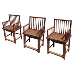 Antique Set of Three Elegant Chinese Early 20th Century Spindle Back Chairs