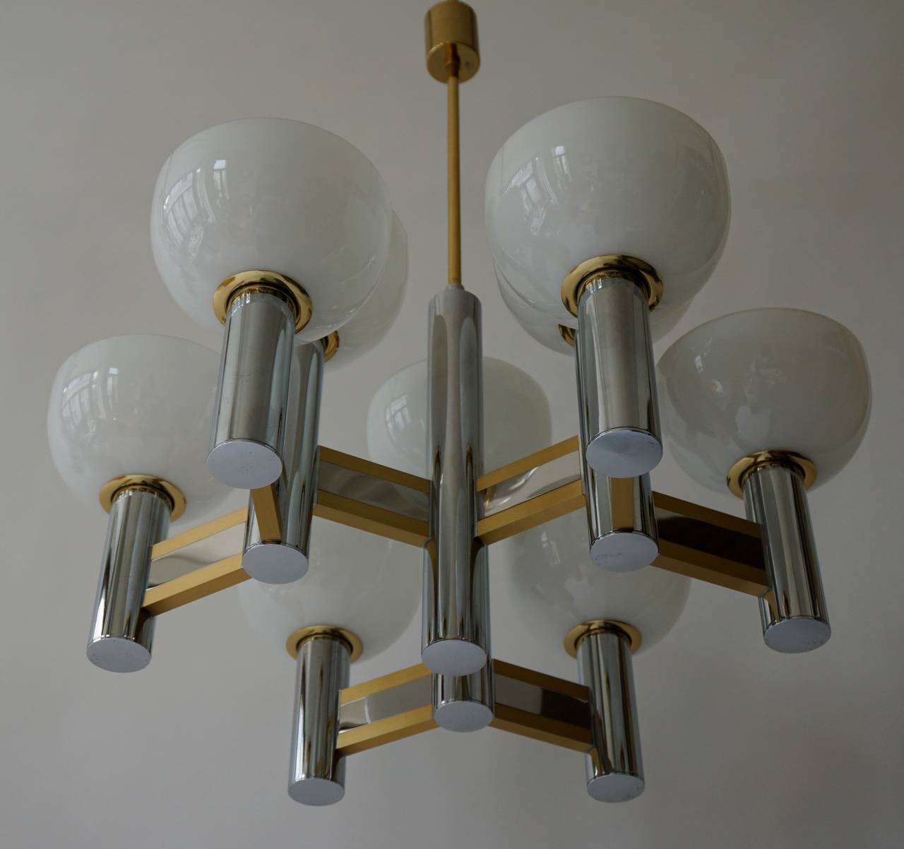 Sciolari Geometric Chandelier with Murano Glass Coupes In Good Condition For Sale In Antwerp, BE