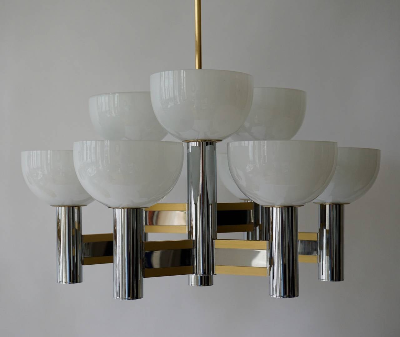 Sciolari Geometric Chandelier with Murano Glass Coupes For Sale 1