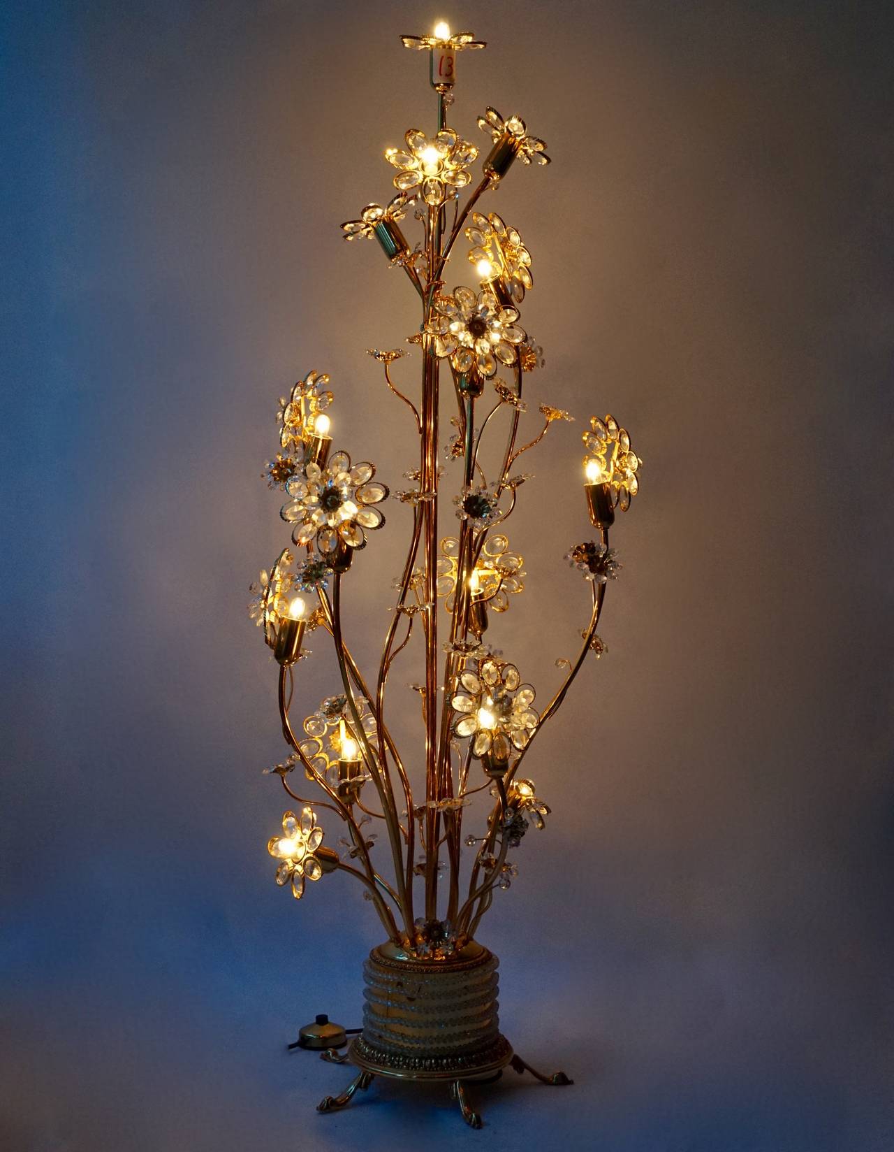 Huge Palwa Gilded Brass and Glass Flower Floor Lamp or Table Lamp For