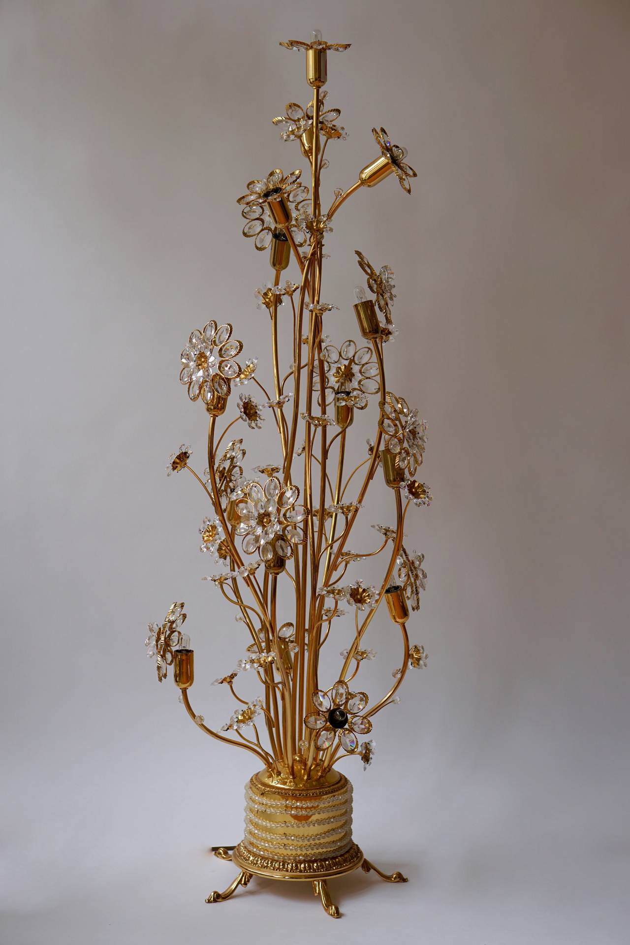 Huge Palwa Gilded Brass And Glass Flower Floor Lamp Or Table Very Glamorous And Large Flower Floor Lamp With Hundreds Of Crystals In Diffe Sizes Gold