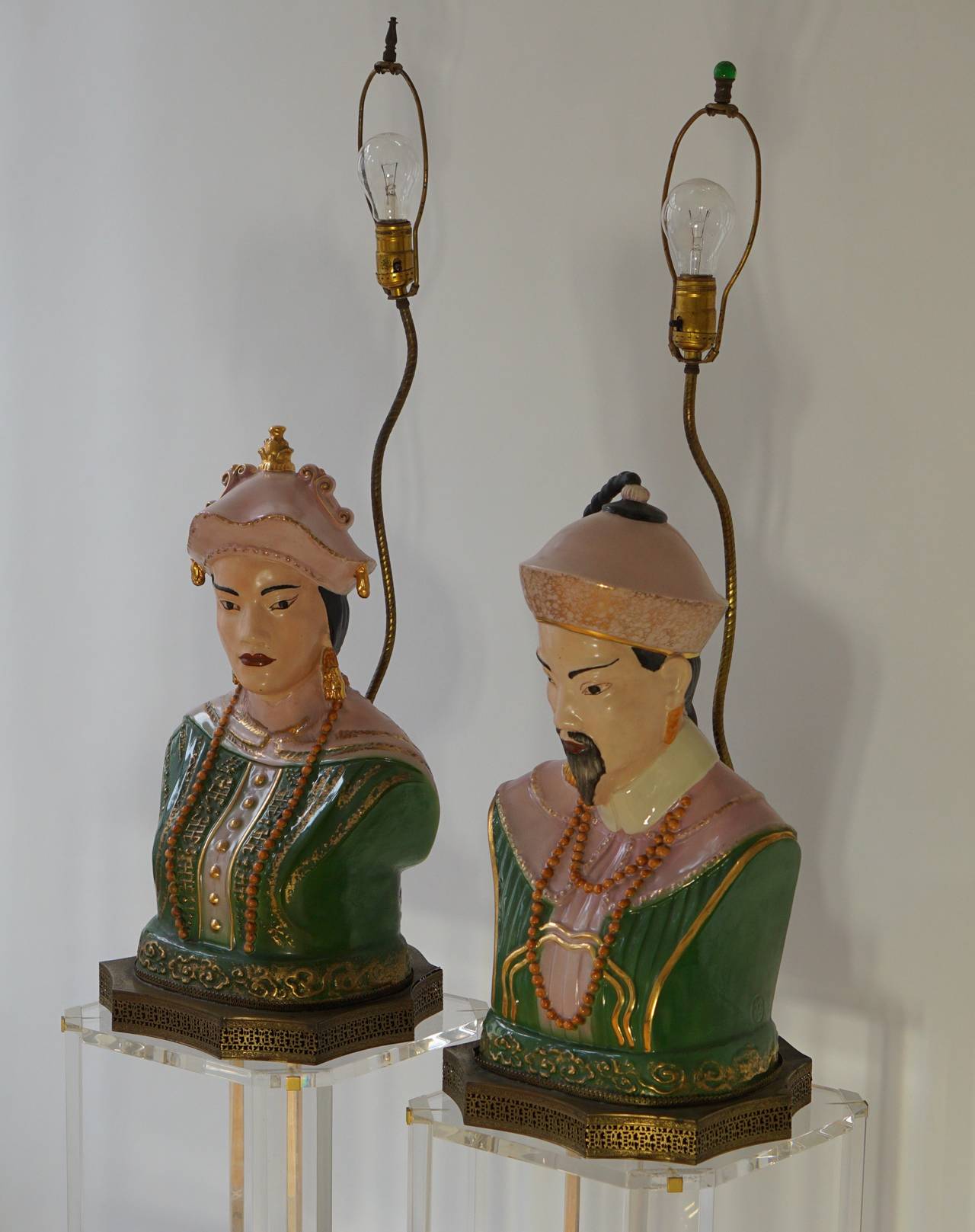 French Pair of Italian Chinoiserie Decorative Table Lamps