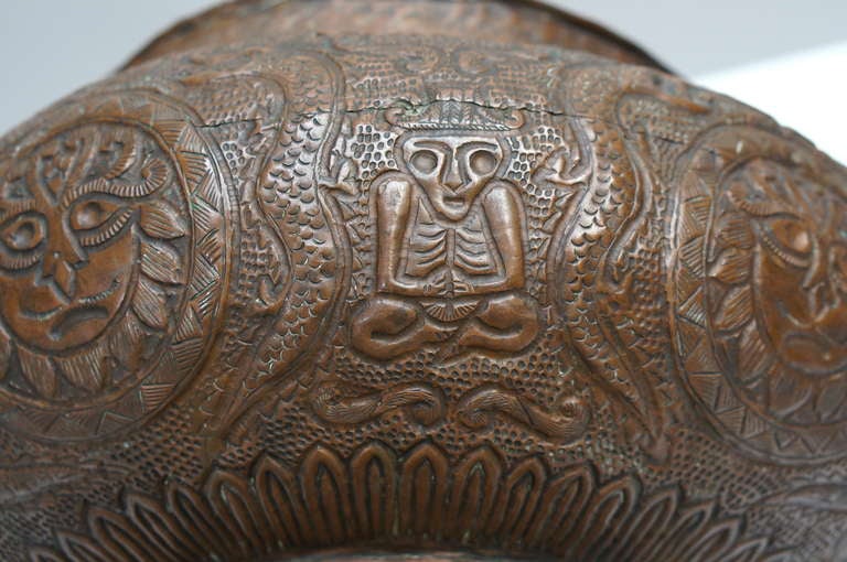 Folk Art Unique and Beautiful Hammered and Chiseled Copper Vase