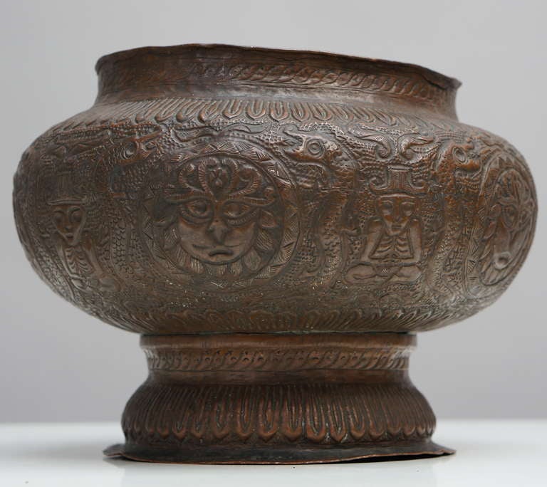 19th Century Unique and Beautiful Hammered and Chiseled Copper Vase