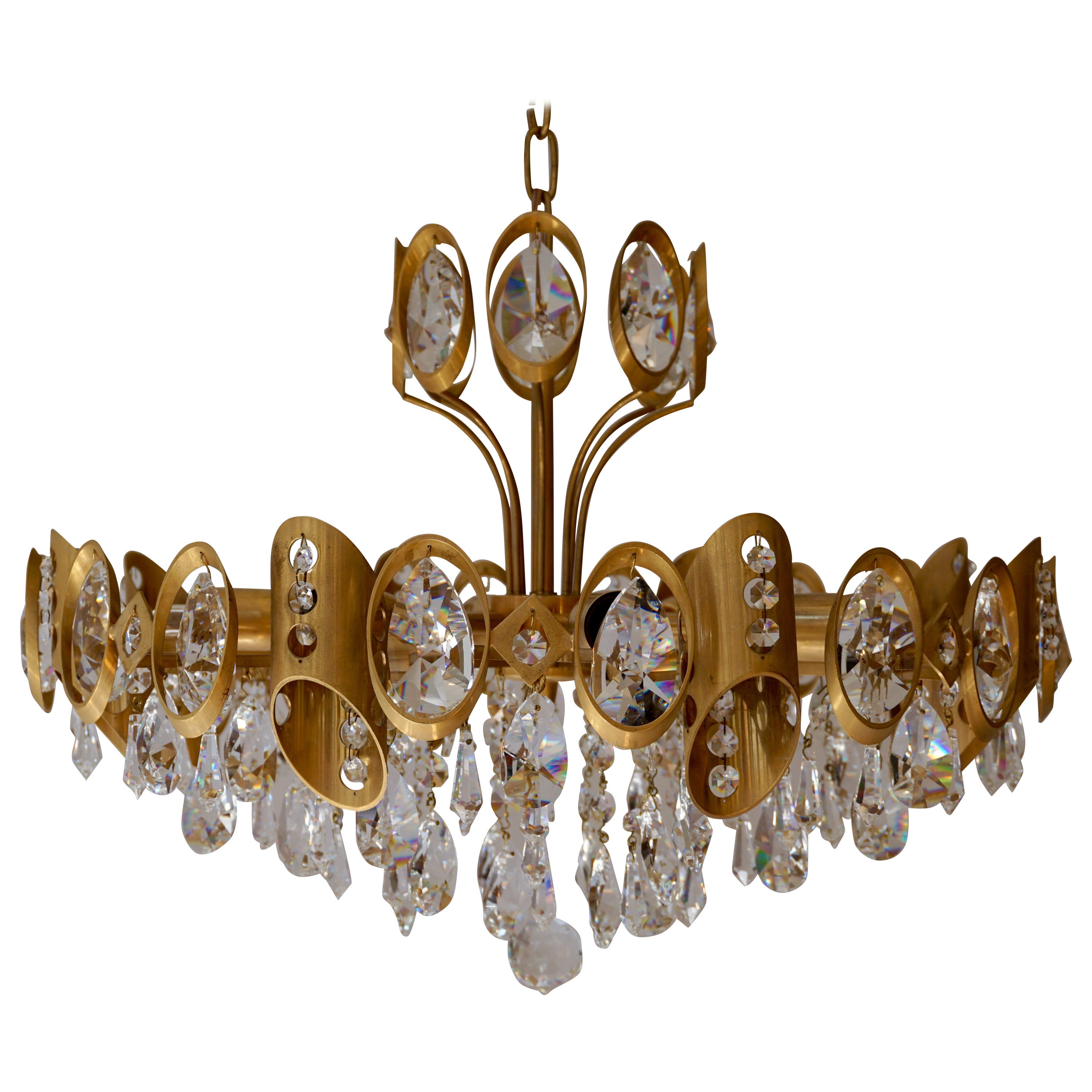 Palwa Sciolari Brass and Faceted Crystal Chandelier