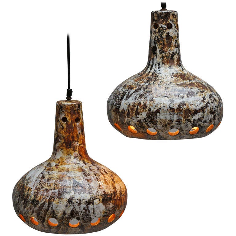 Pair of Ceramic Pendant Lamps For Sale at 1stdibs