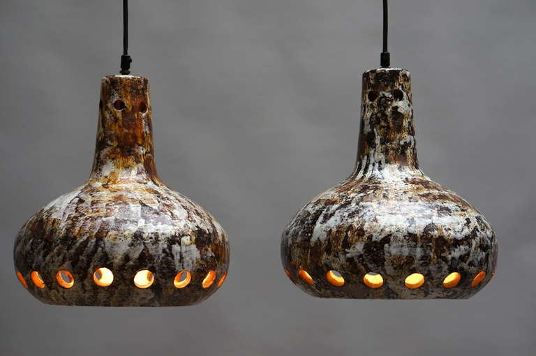 Mid-20th Century Pair of Ceramic Pendant Lamps