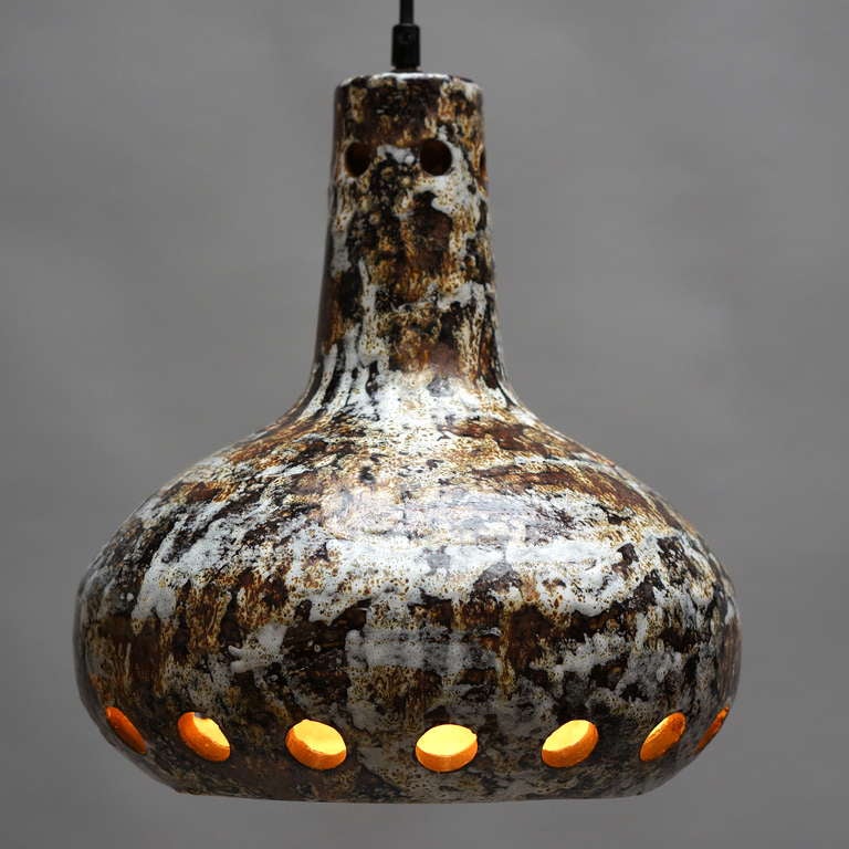 Mid-Century Modern Pair of Ceramic Pendant Lamps