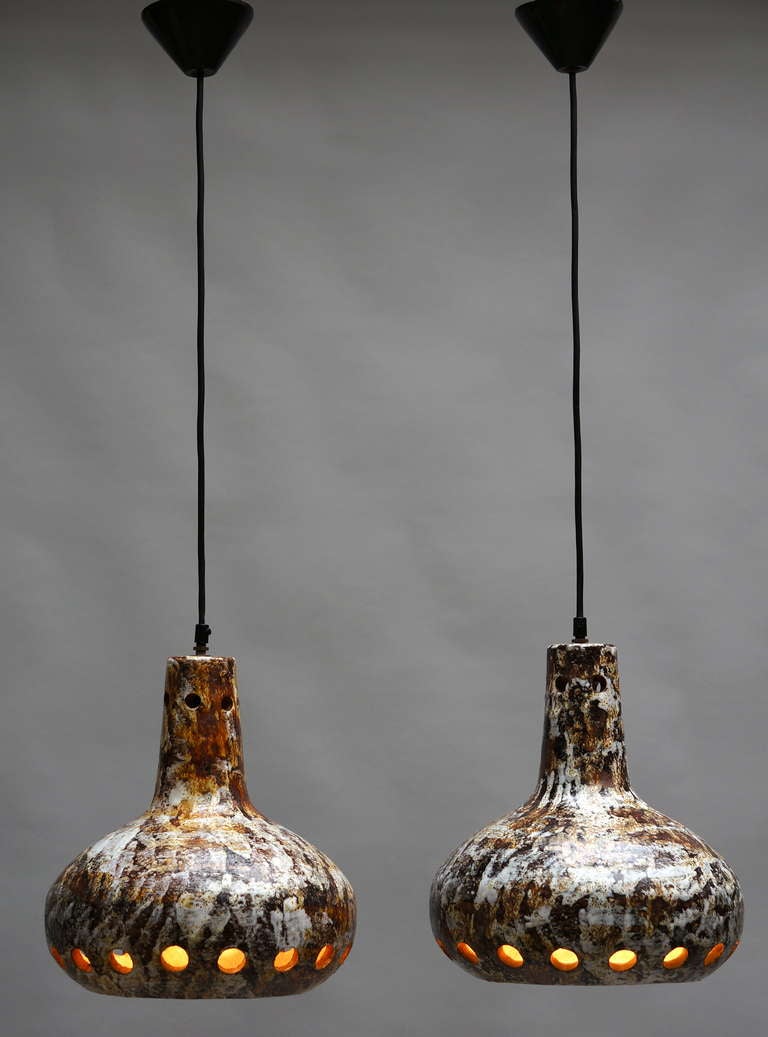 Italian Pair of Ceramic Pendant Lamps