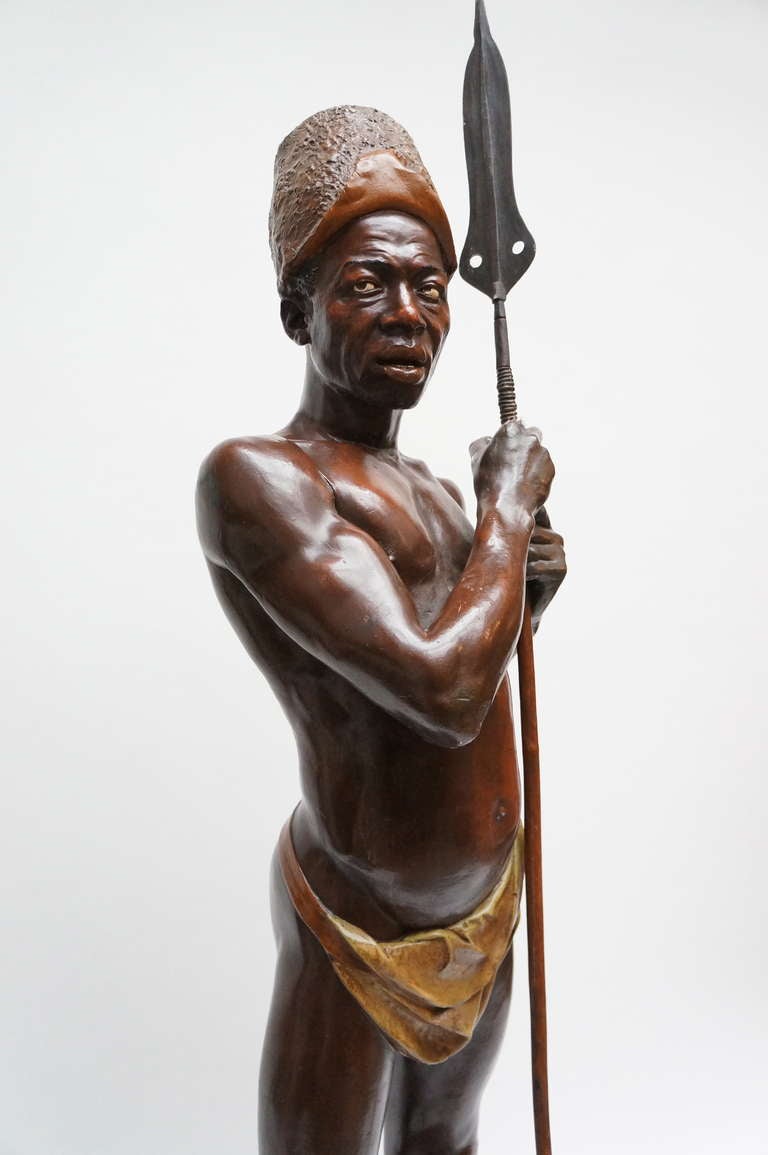 Art Deco Goldscheider statue of an African warrior.
This statue inspired the artist (painter) Luc Tuymans to create his famous work (painting) ; Sculpture in 2000.
Sold in 2005 by Christie's for 1,472,000 USD.
One of the many record-breaking