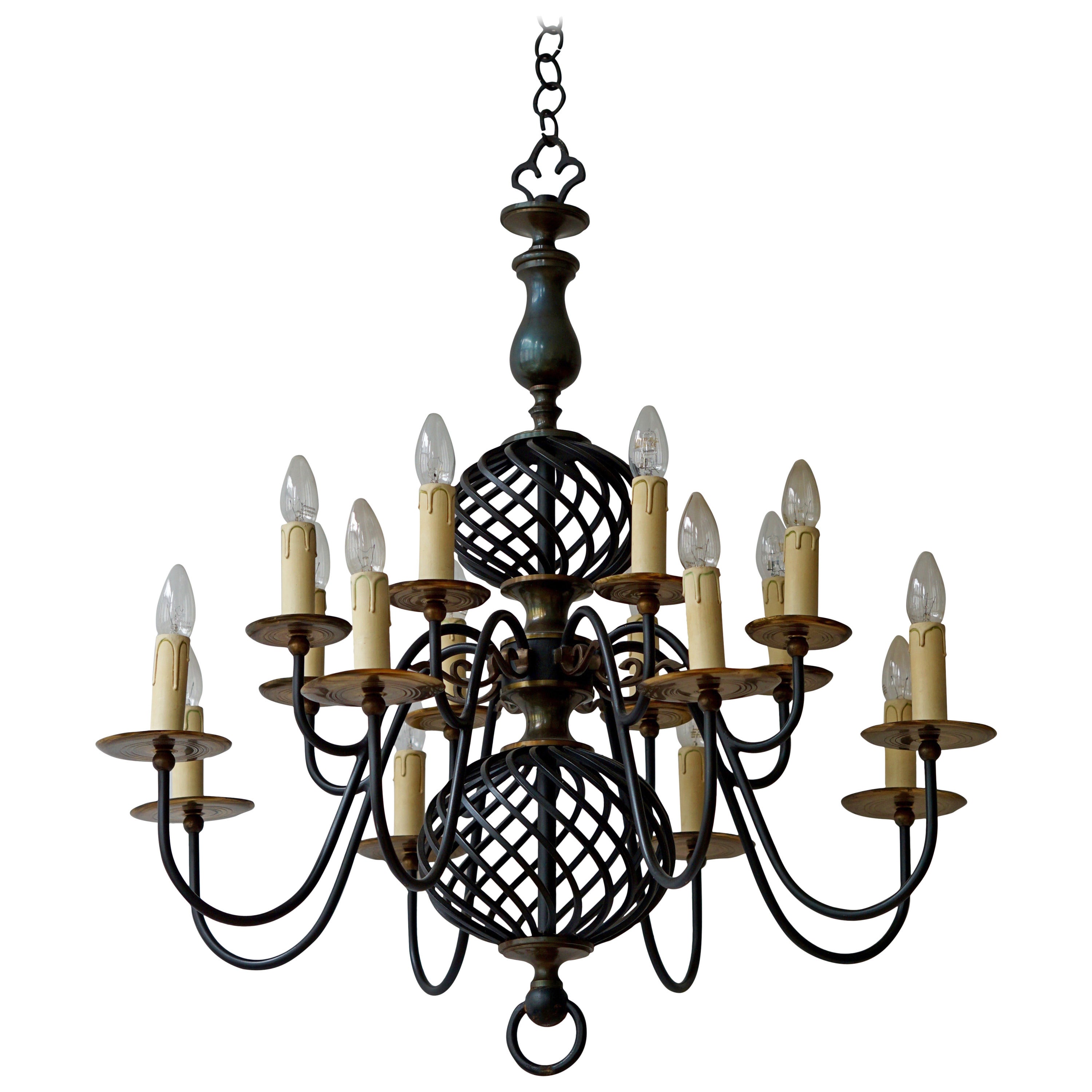 French Mid-Century Wrought Iron Chandelier, 1950s