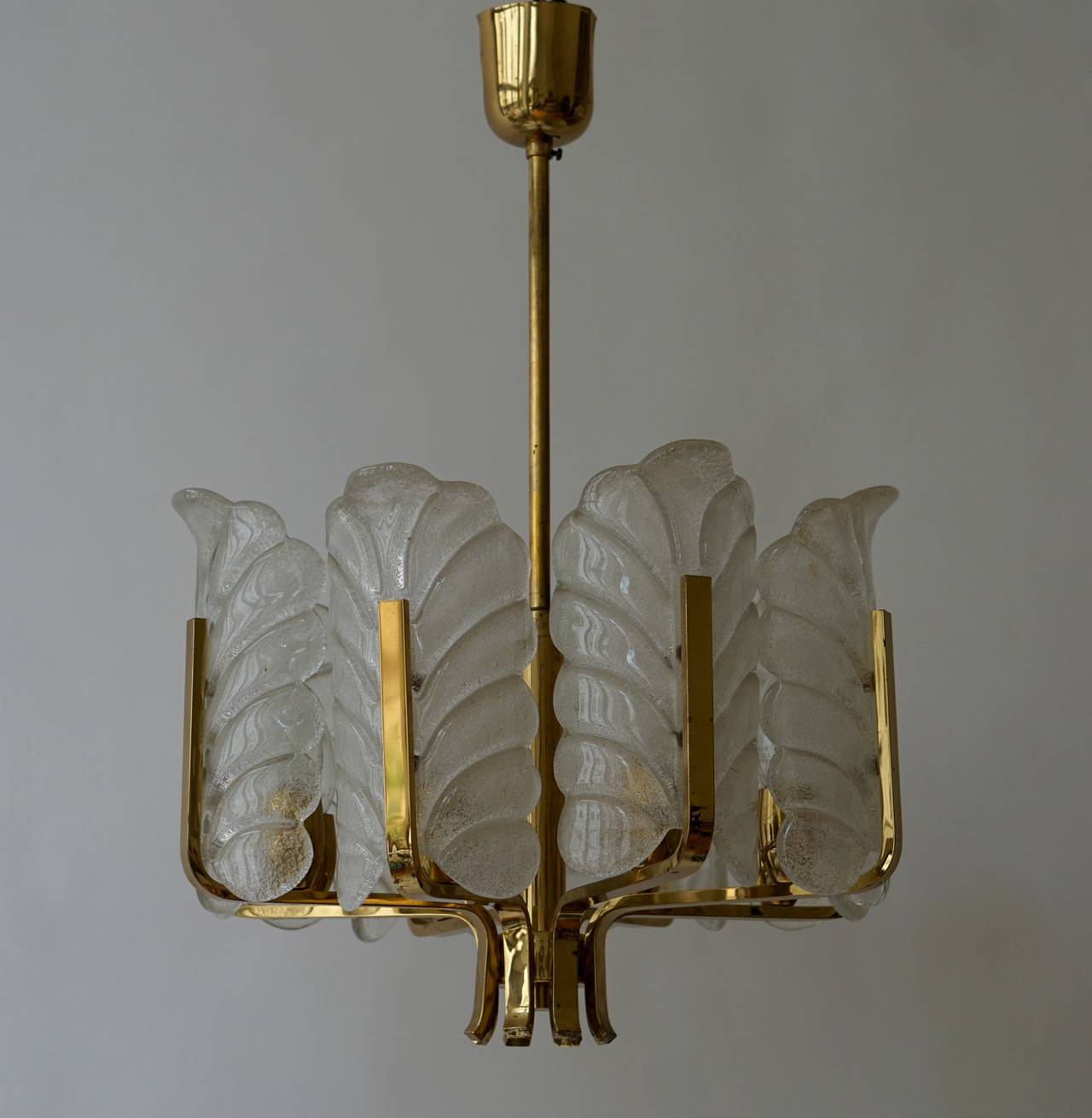 Italian Two Glass and Brass Chandeliers For Sale