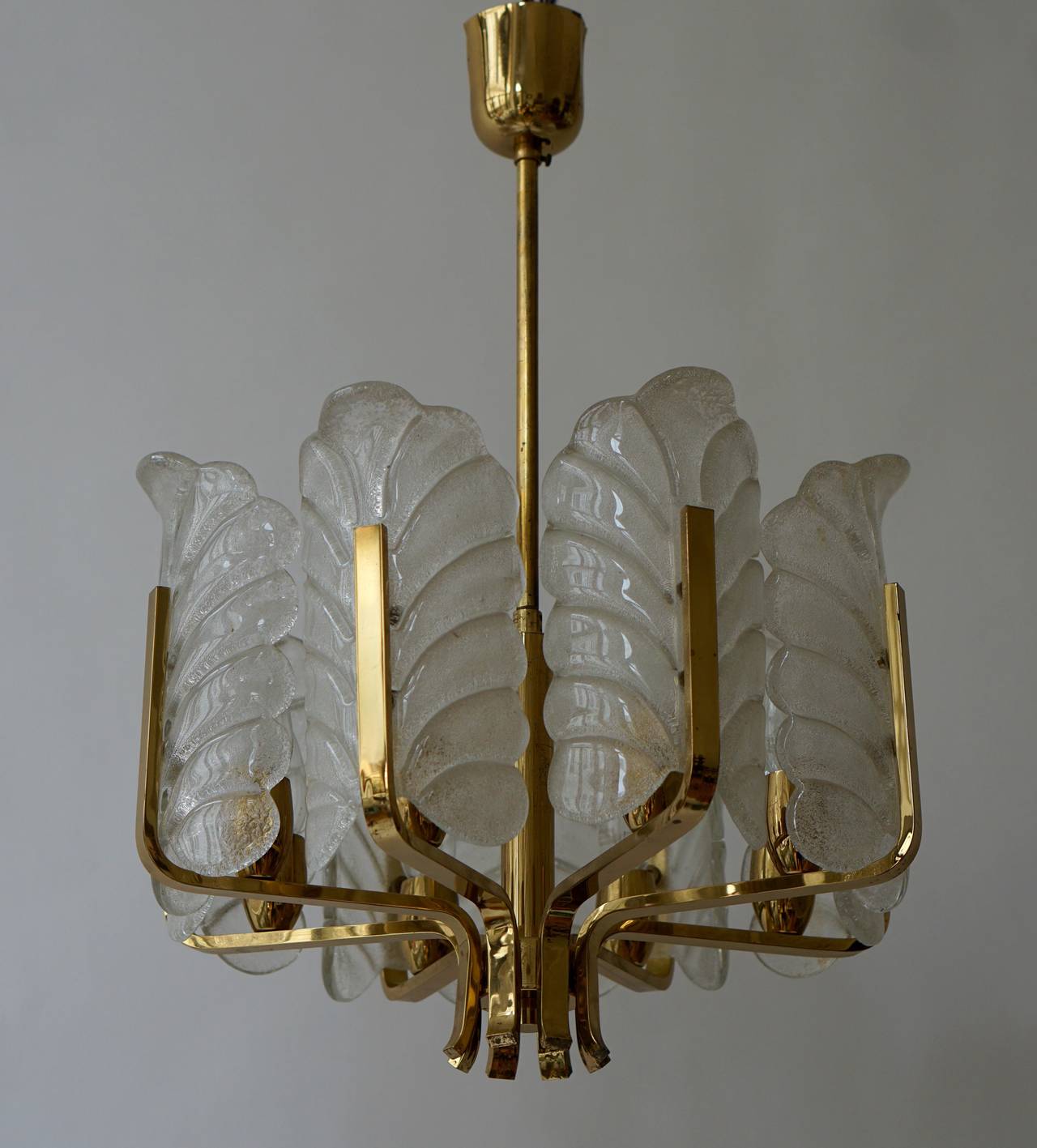 Two Glass and Brass Chandeliers In Good Condition For Sale In Antwerp, BE
