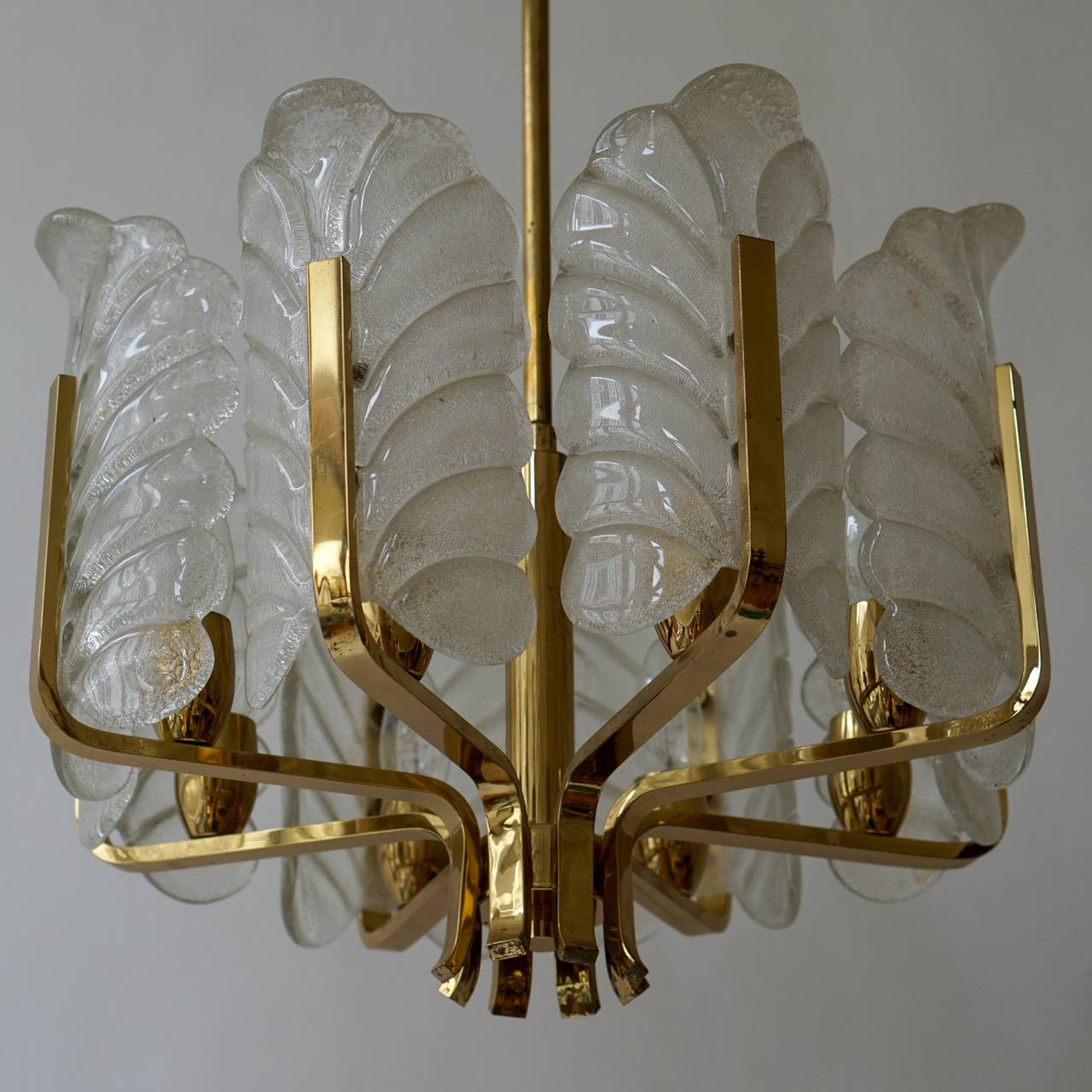 20th Century Two Glass and Brass Chandeliers For Sale